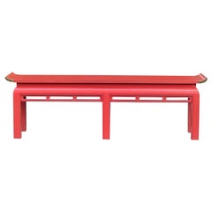 Antique Chinese Coral Lacquer Bench