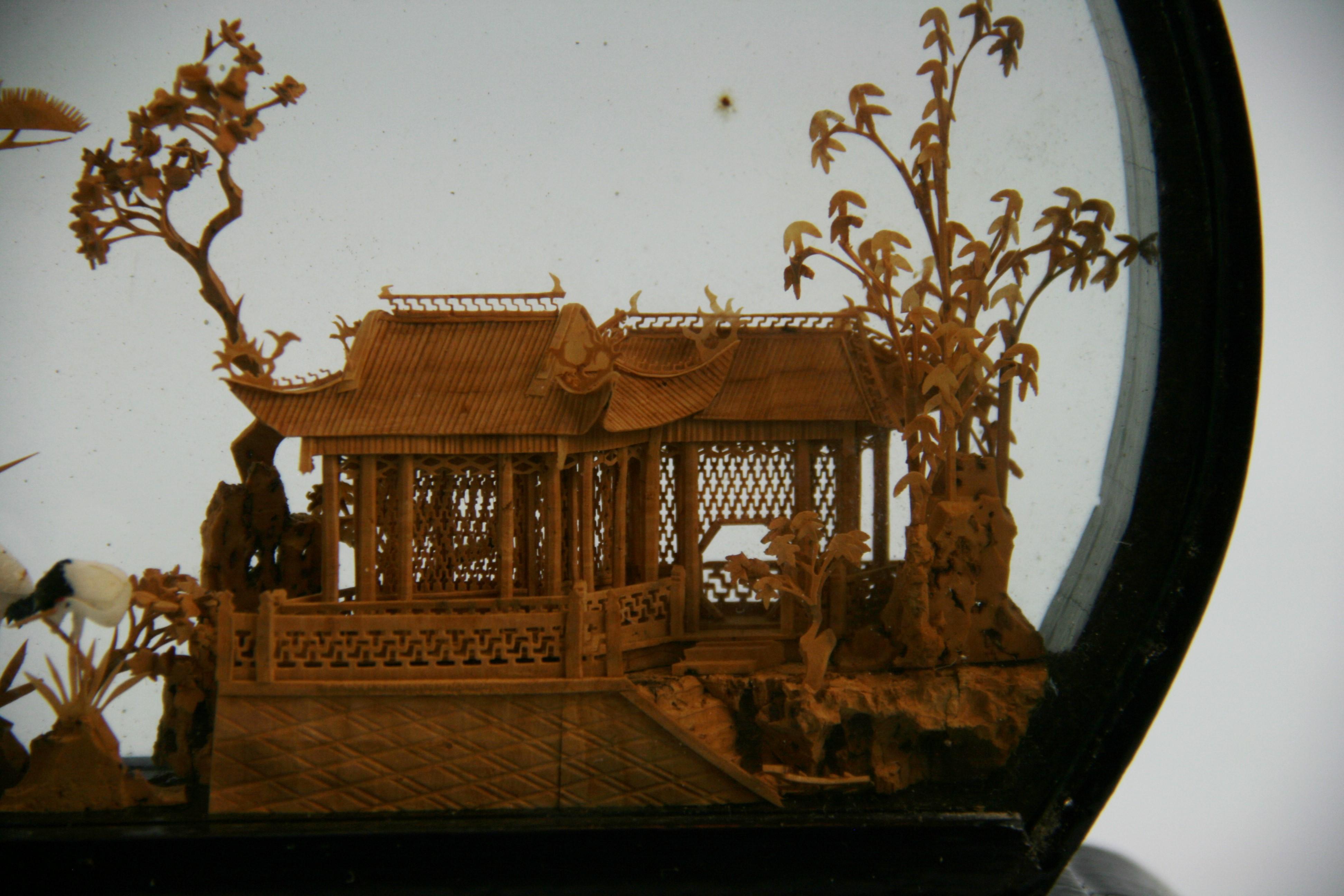 Antique Chinese Cork Diorama In Good Condition For Sale In Douglas Manor, NY