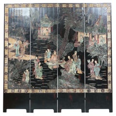 Antique Chinese Coromandel Four Panel Screen