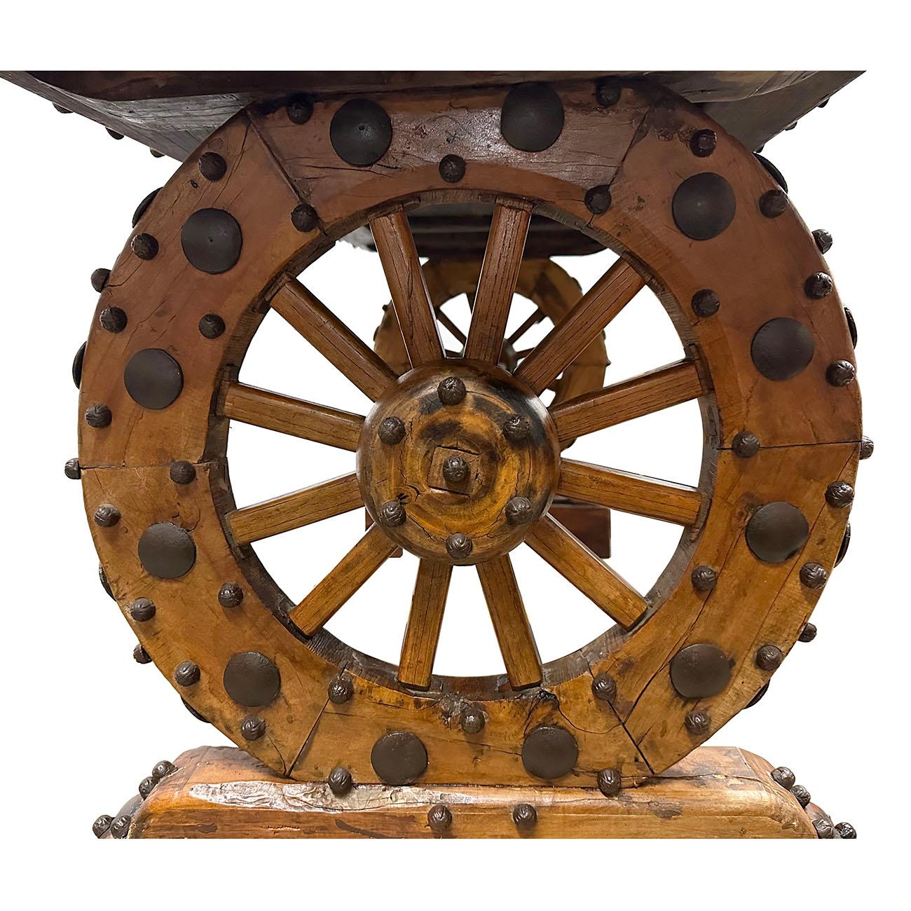 Antike Chinesisch Land Rusty Style Wagon Wheel Esstisch im Angebot 3