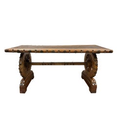 Antique Chinese Country Rusty Style Wagon Wheel Dining Table