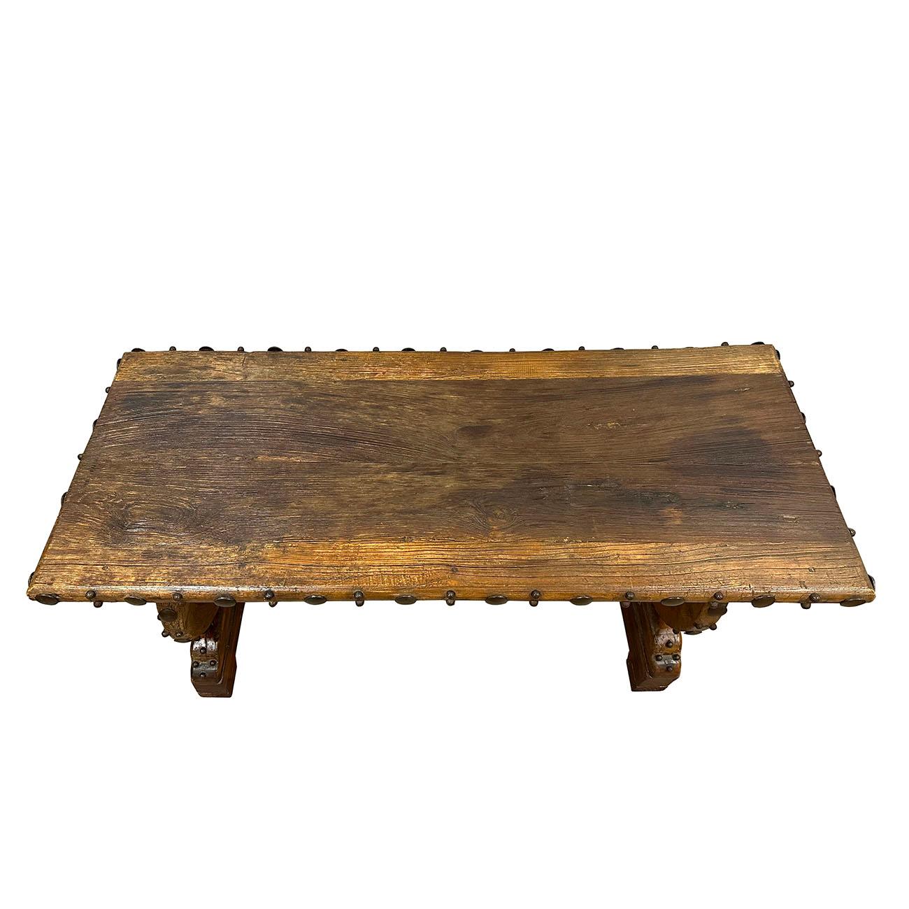Mid-20th Century Antique Chinese Country Rusty Style Wagon Wheel Dining Table For Sale