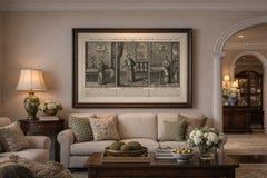 Antique Chinese Court Costume Engraving — Emperor & Palace Ladies, ca.1720