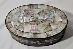 Antique Chinese Covered Wooden Box Inlaid with Seashell, 19th Century