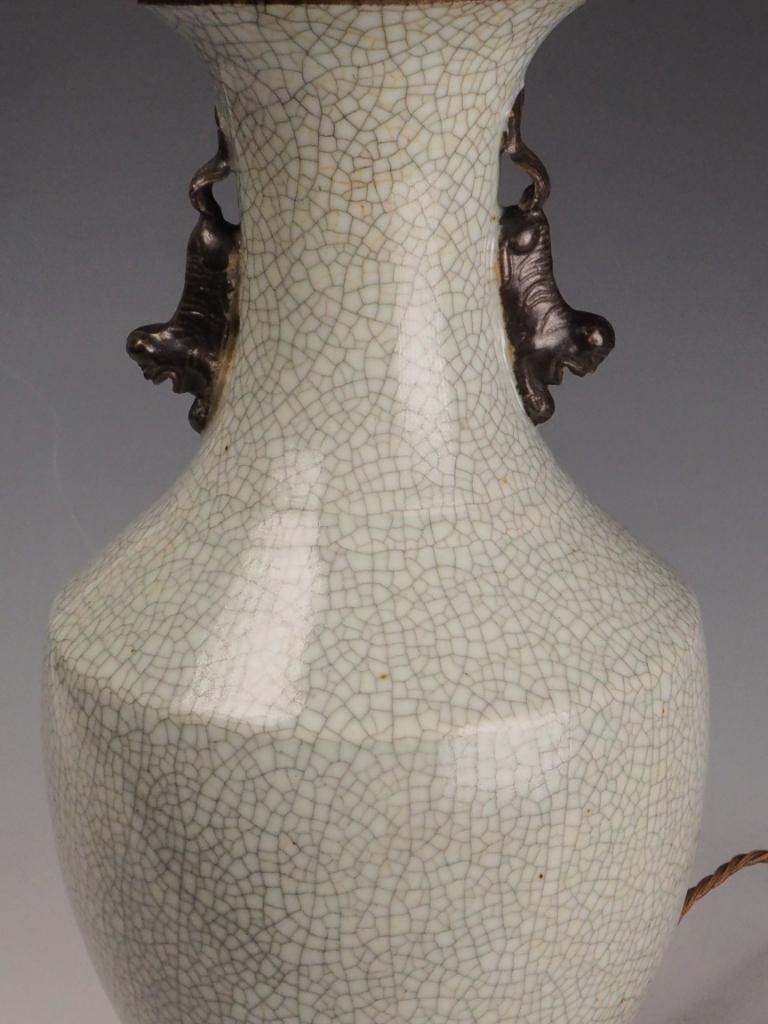 Antique Chinese Crackle Glaze Lamp with Foo Dog Motifs For Sale 7