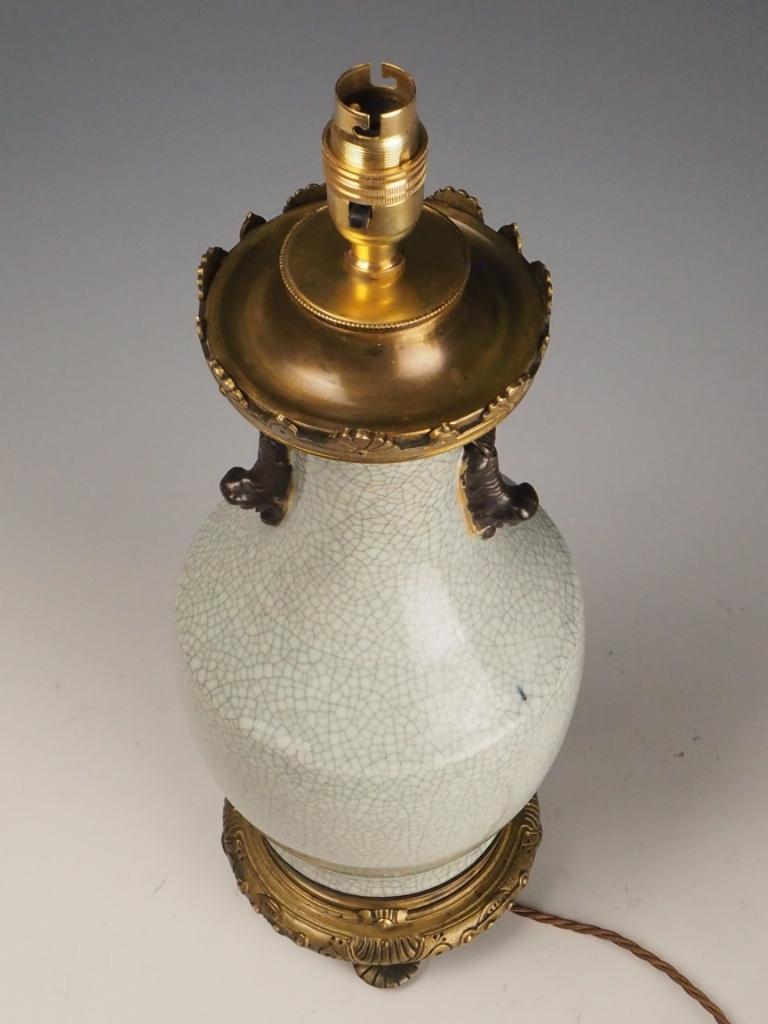Antique Chinese Crackle Glaze Lamp with Foo Dog Motifs For Sale 12