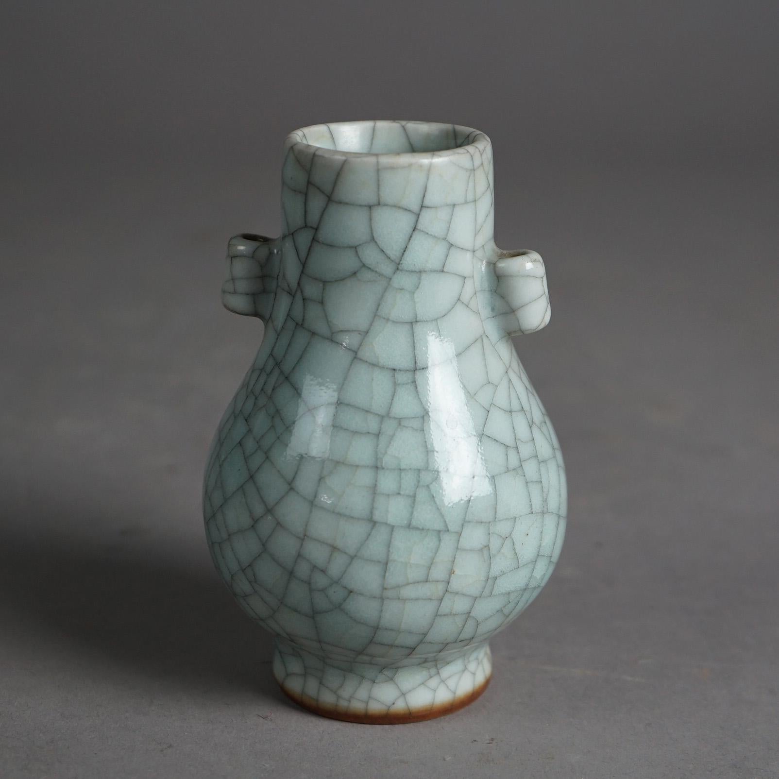 Antique Chinese Crackle Glaze Pottery Vase C1930 3