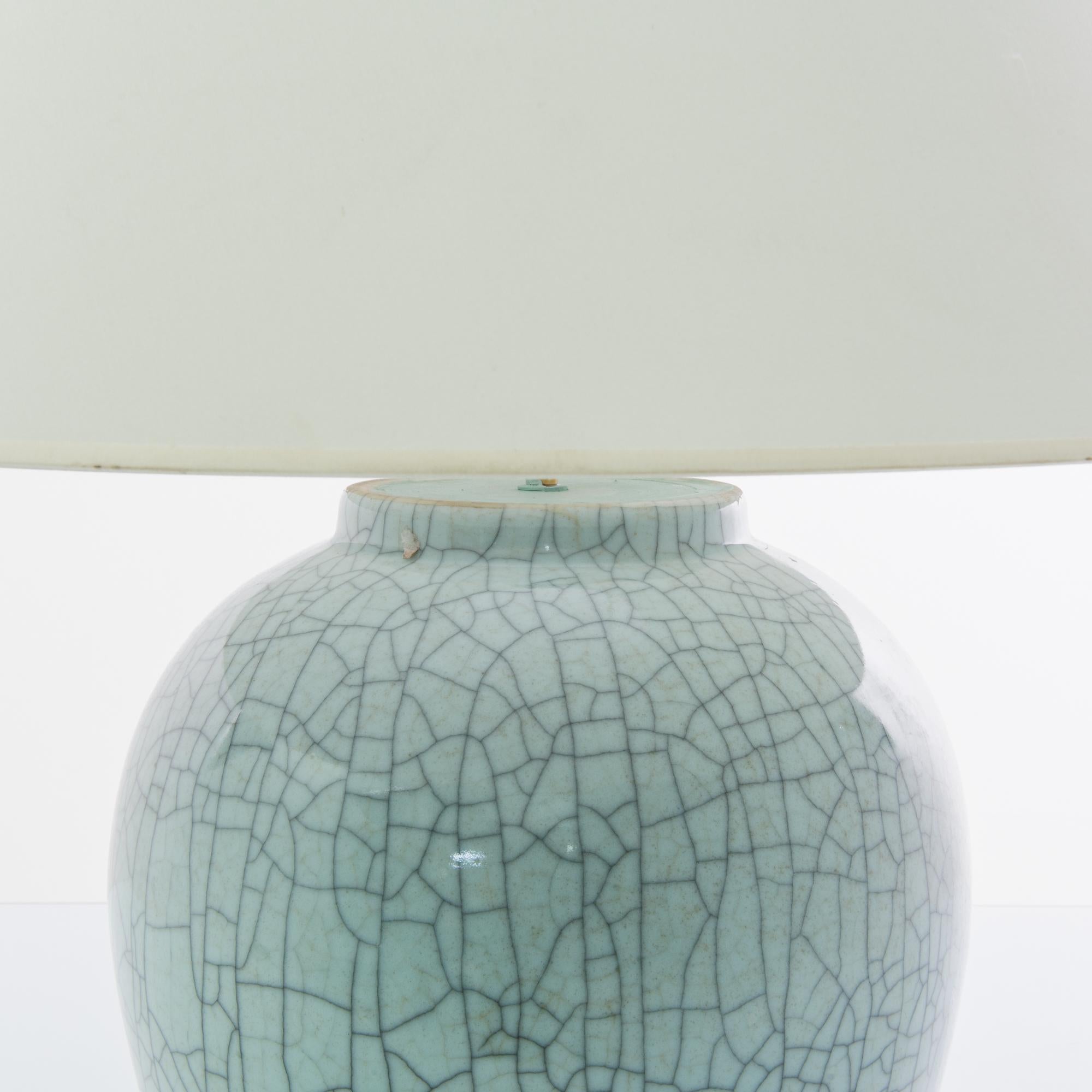Asian Antique Chinese Crackled Celadon Ceramic Vase Table Lamp