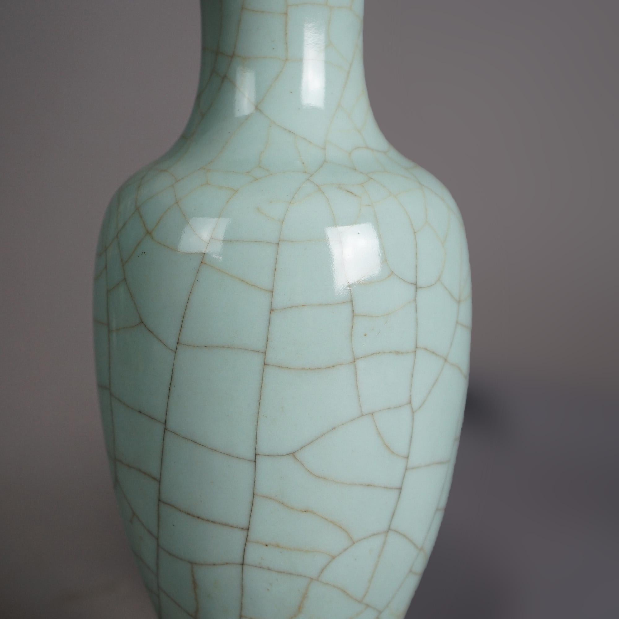 Antique Chinese Crackled Celadon Glazed Art Pottery Table Lamp C1930 7