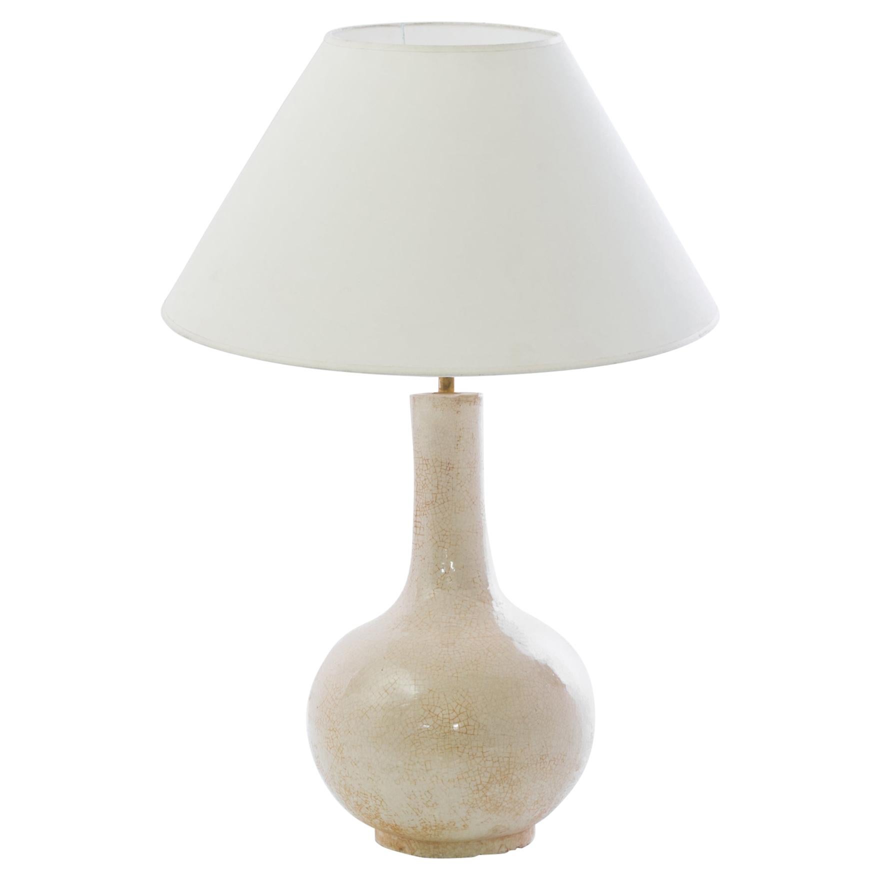 Antique Chinese Crackled Cream Ceramic Vase Table Lamp