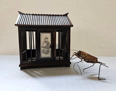 Antique Chinese Cricket Cage "House Form" and a Metal Cricket
