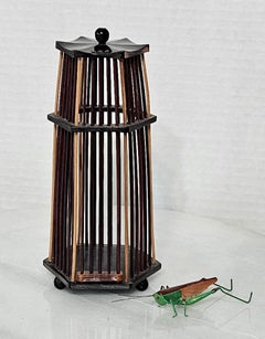 Antique Chinese Cricket Cage "Pagoda Tower" and a Metal Cricket