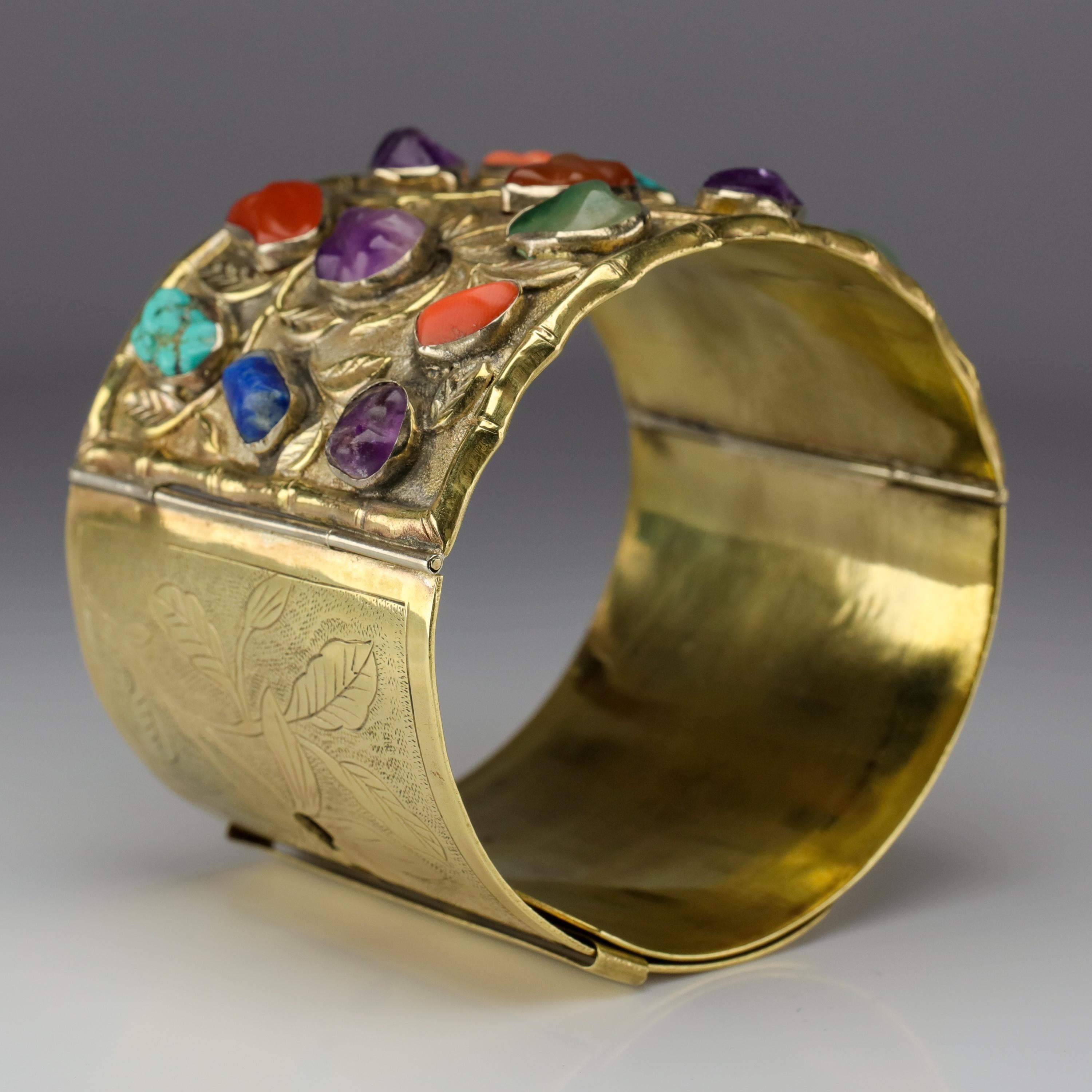Antique Chinese Cuff Engraved and Gem Studded from Art Nouveau Era at ...