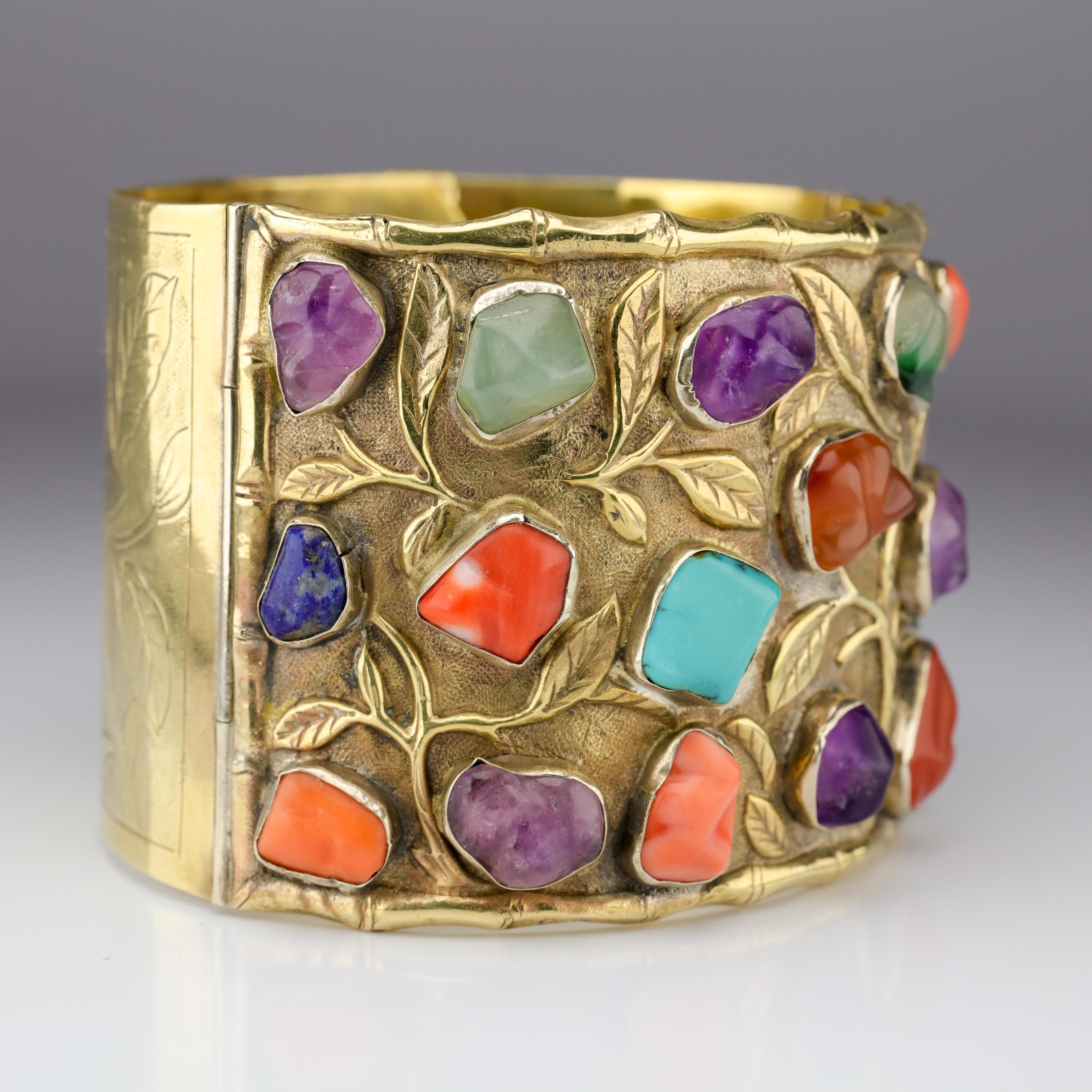 Antique Chinese Cuff Engraved and Gem Studded from Art Nouveau Era at ...