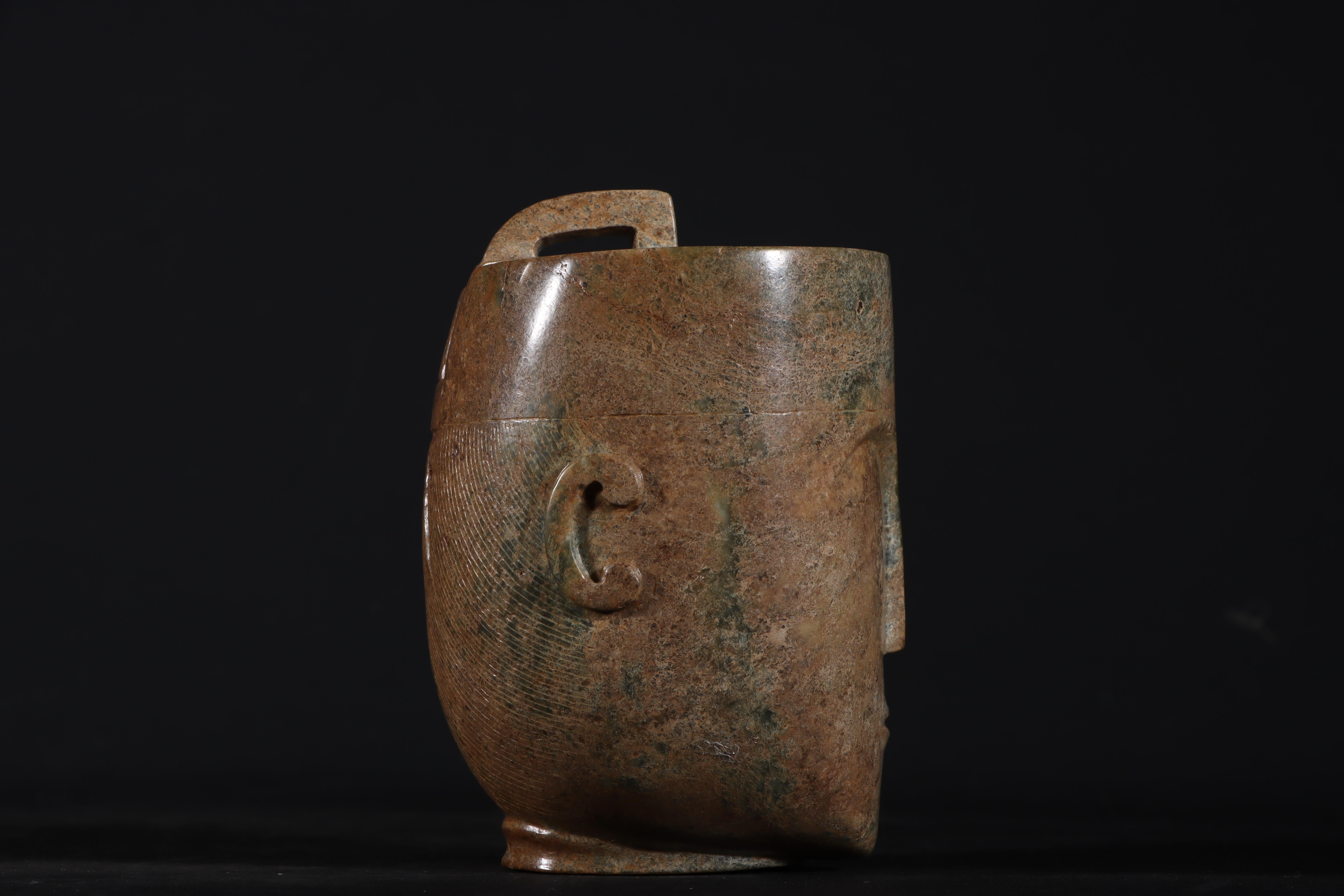 Antike chinesische kulturelle Buddha-Kopf-Skulptur aus Jade 1