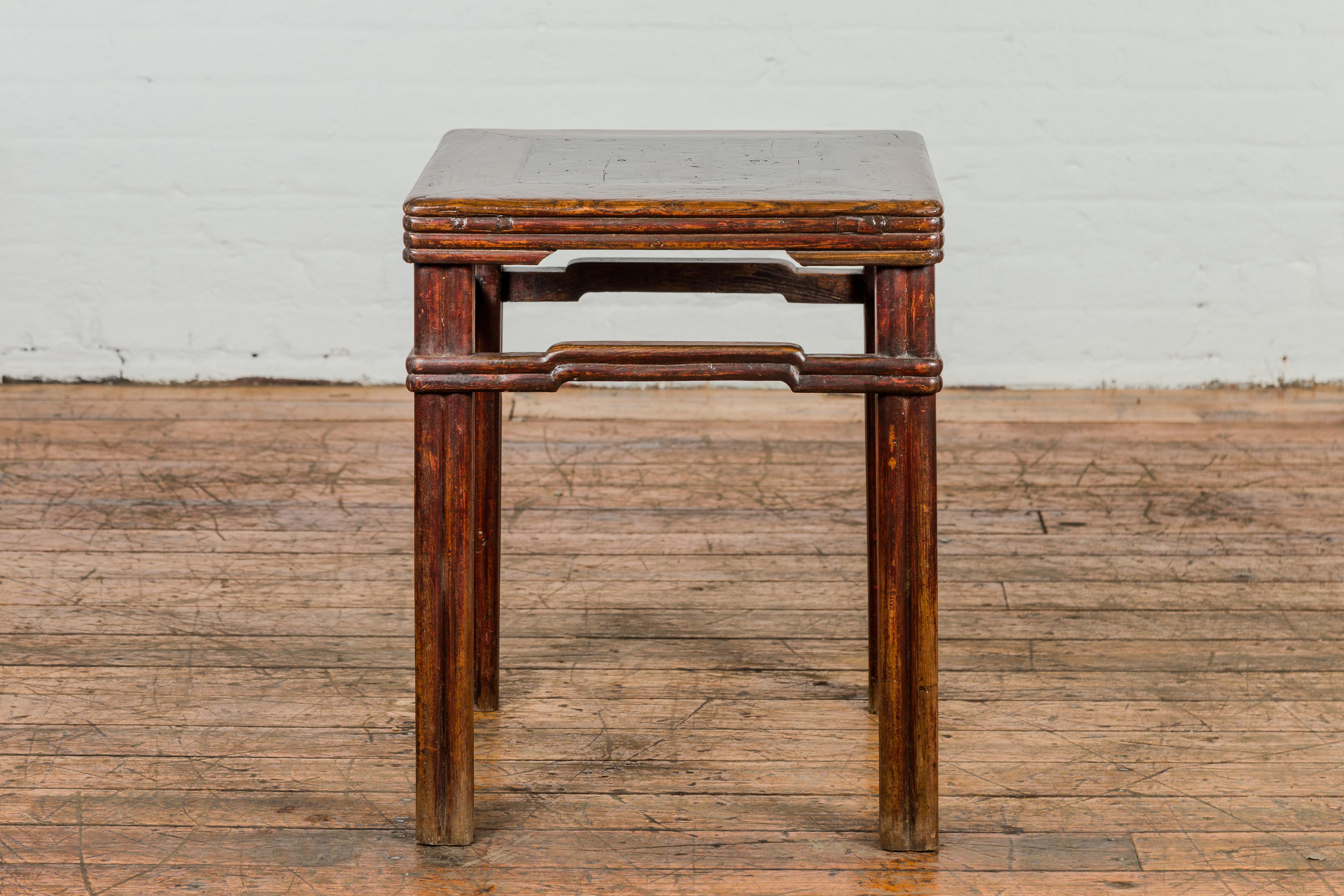 Antique Chinese Dark Brown Side Table with Reeded Humpback Stretchers For Sale 3