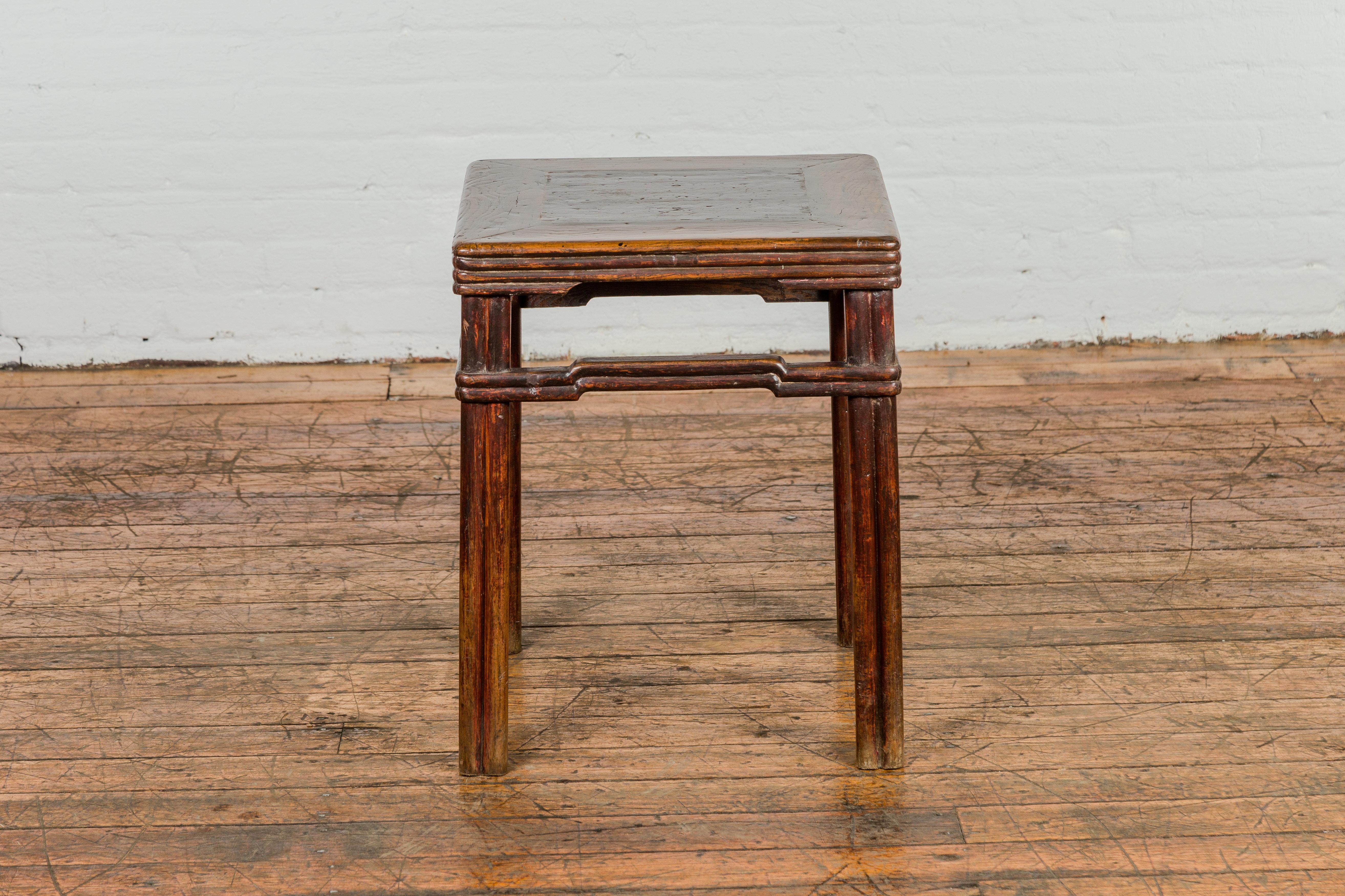 Antique Chinese Dark Brown Side Table with Reeded Humpback Stretchers For Sale 6