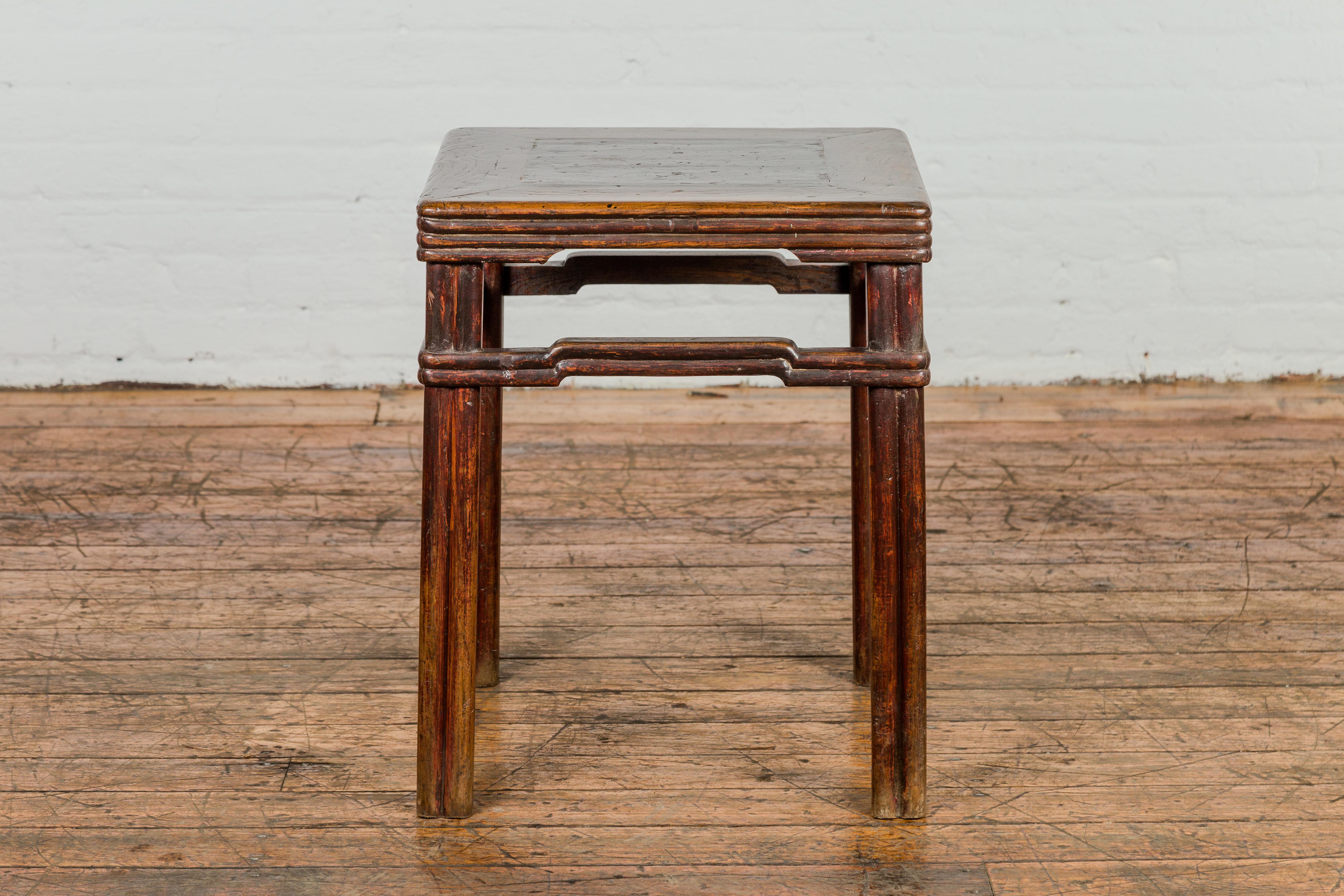 Antique Chinese Dark Brown Side Table with Reeded Humpback Stretchers For Sale 7