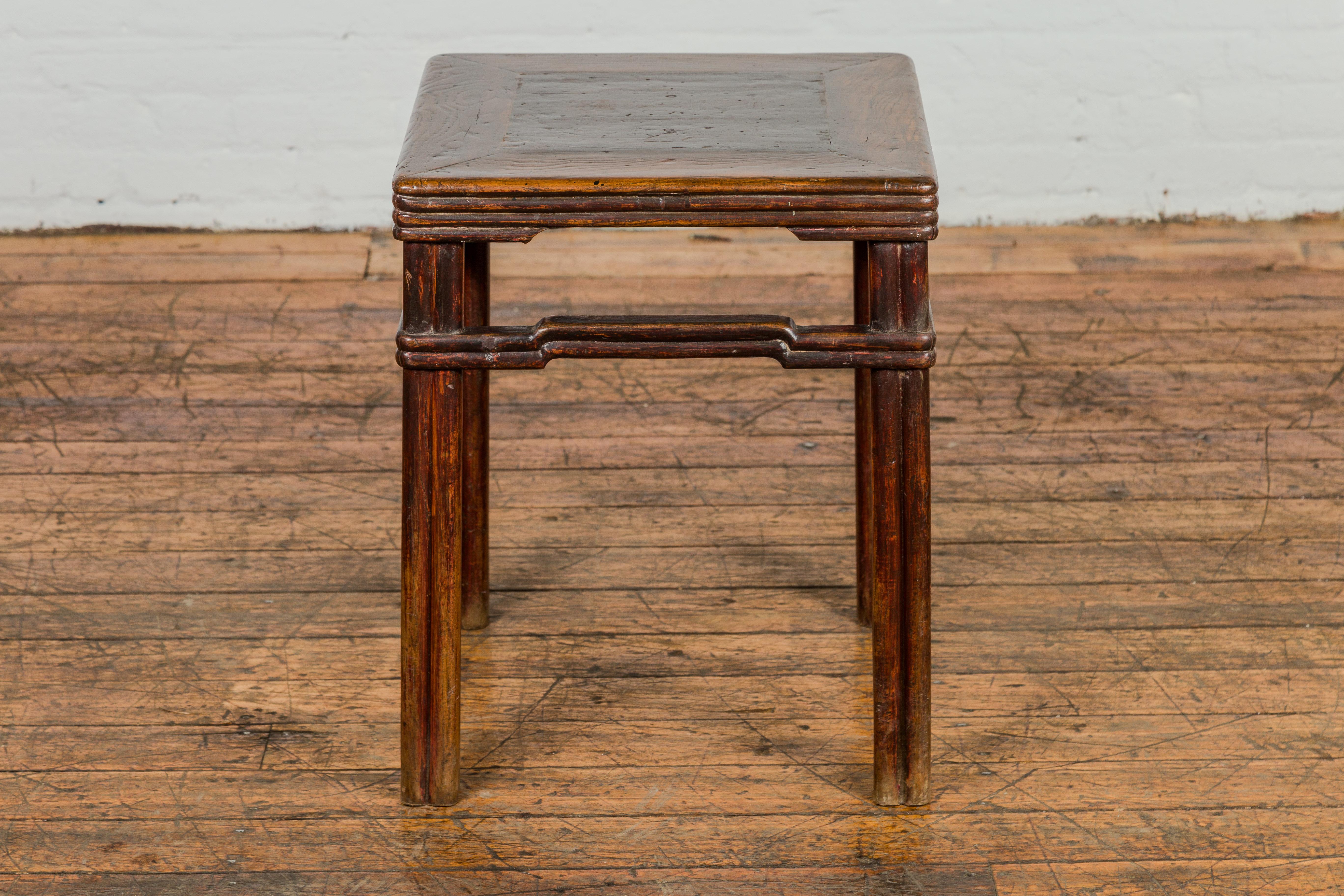 Antique Chinese Dark Brown Side Table with Reeded Humpback Stretchers For Sale 8