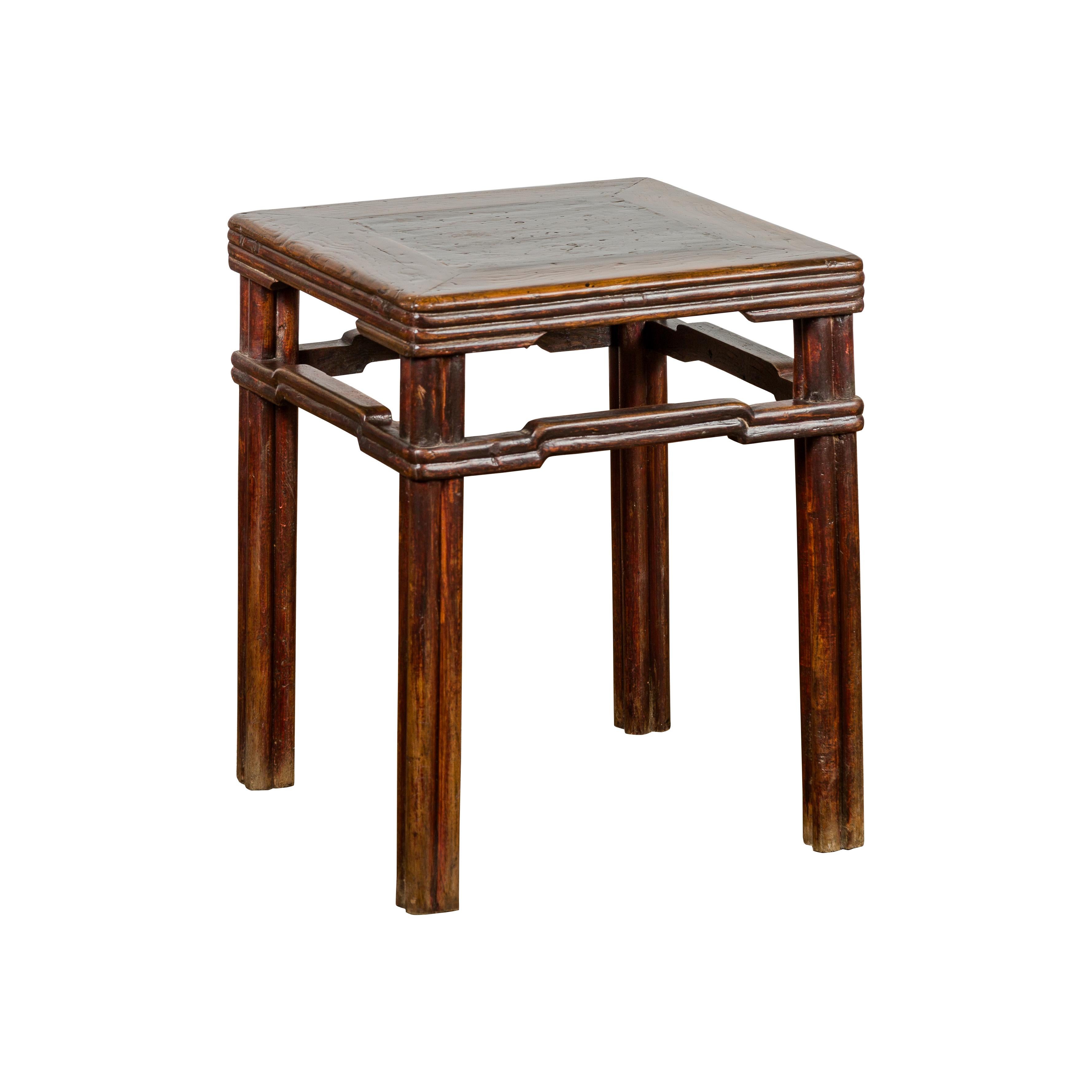 Antique Chinese Dark Brown Side Table with Reeded Humpback Stretchers For Sale 9