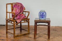 Antique Chinese Dark Brown Side Table with Reeded Humpback Stretchers