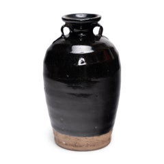 Antico vaso cinese per aceto smaltato scuro, inizio XX secolo