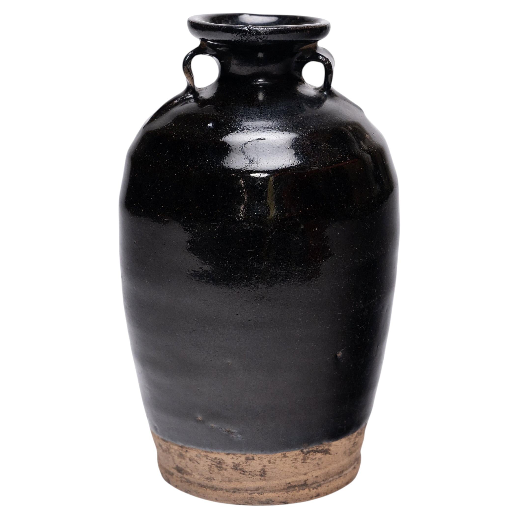 Antique Chinese Dark Glazed Vinegar Jar, Early 20th Century For Sale
