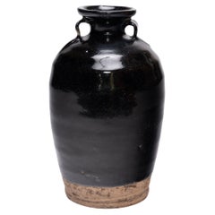 Antico vaso cinese per aceto smaltato scuro, inizio XX secolo