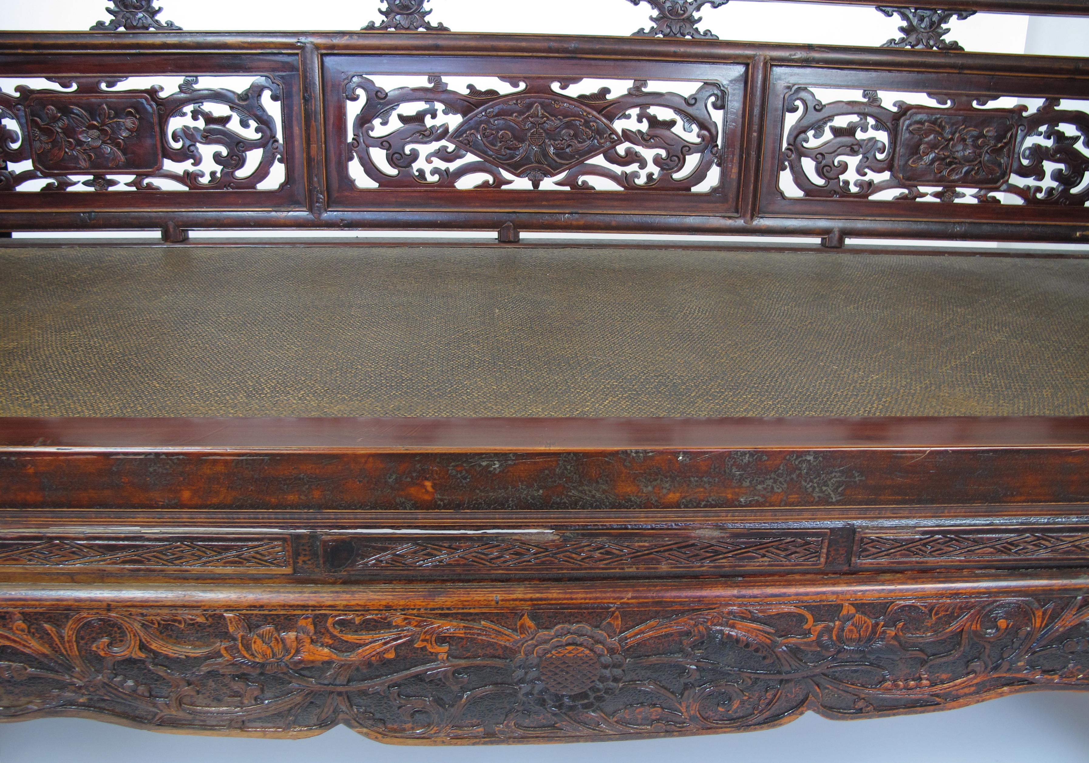Antique Chinese Daybed with Hand Carved Railing 3