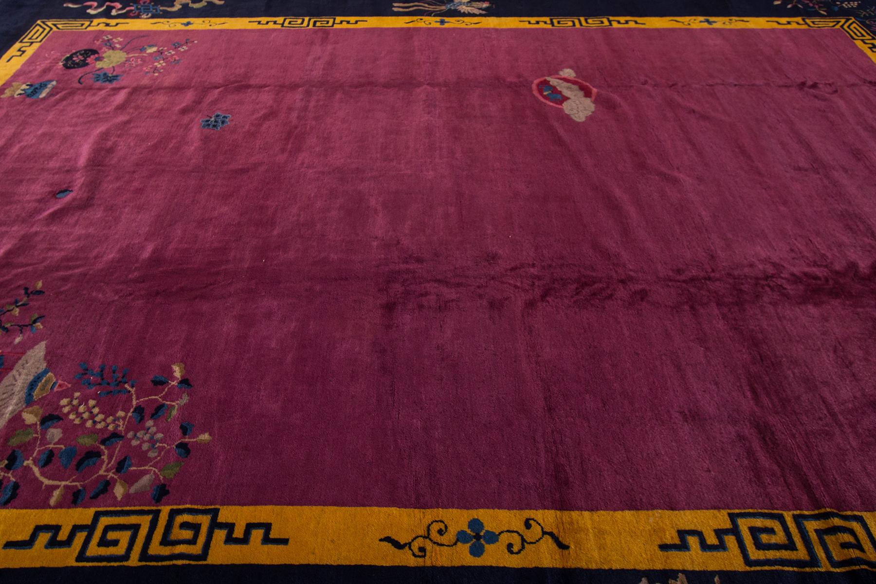 20th Century Antique Purple Chinese Deco Wool Rug 11 Ft 3 In X 15 Ft 4 In.