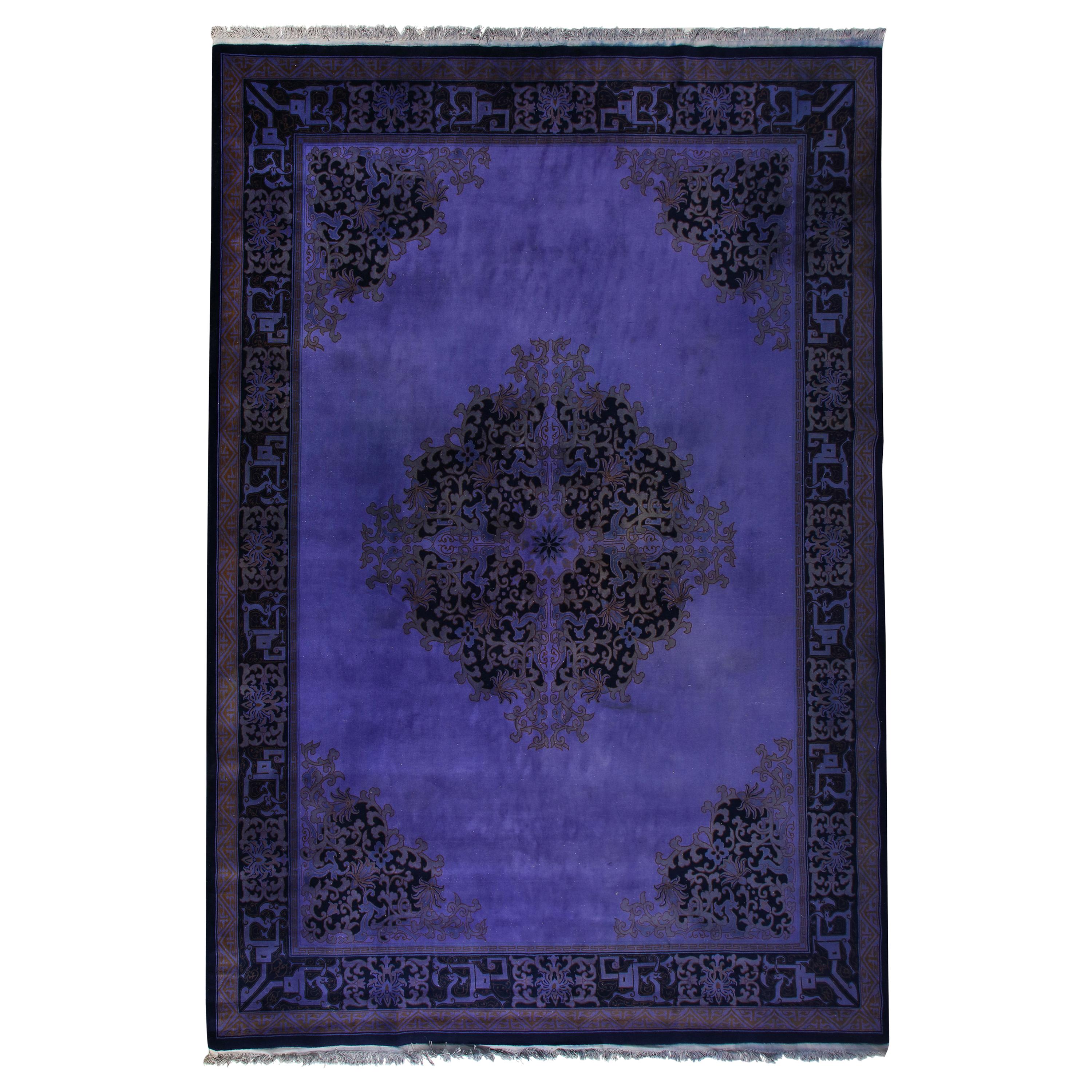 Antique Chinese Deco Overdyed Purple Rug For Sale