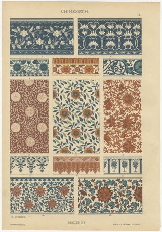 Antique Chinese Decorative Art Prints with Floral and Textile Motifs, 1887, view 9