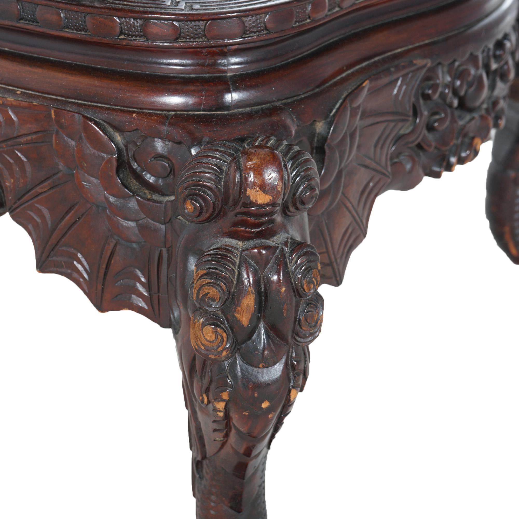 Ancienne chaise trône de roi en bois de rose sculpté profond et figuratif avec dragons, 1920 en vente 5