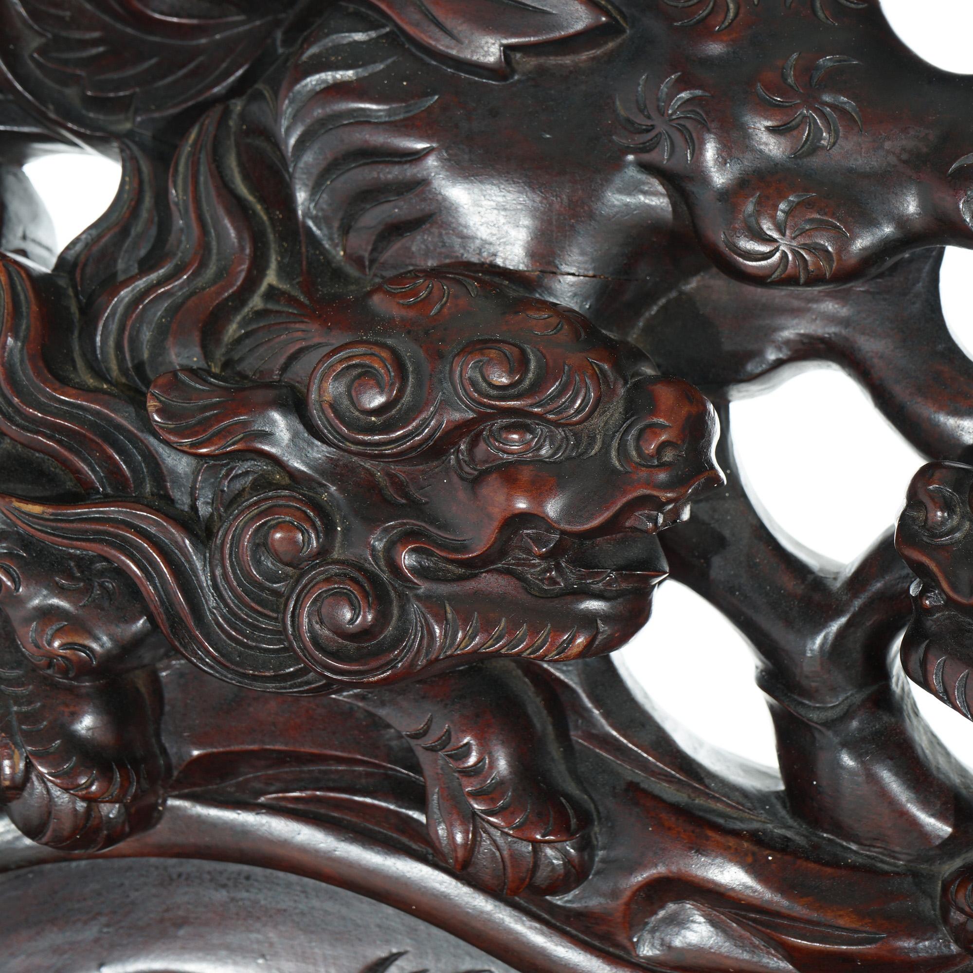 Antique Chinese Deep Carved Rosewood Figural King Throne Chair with Dragons 1920 For Sale 15