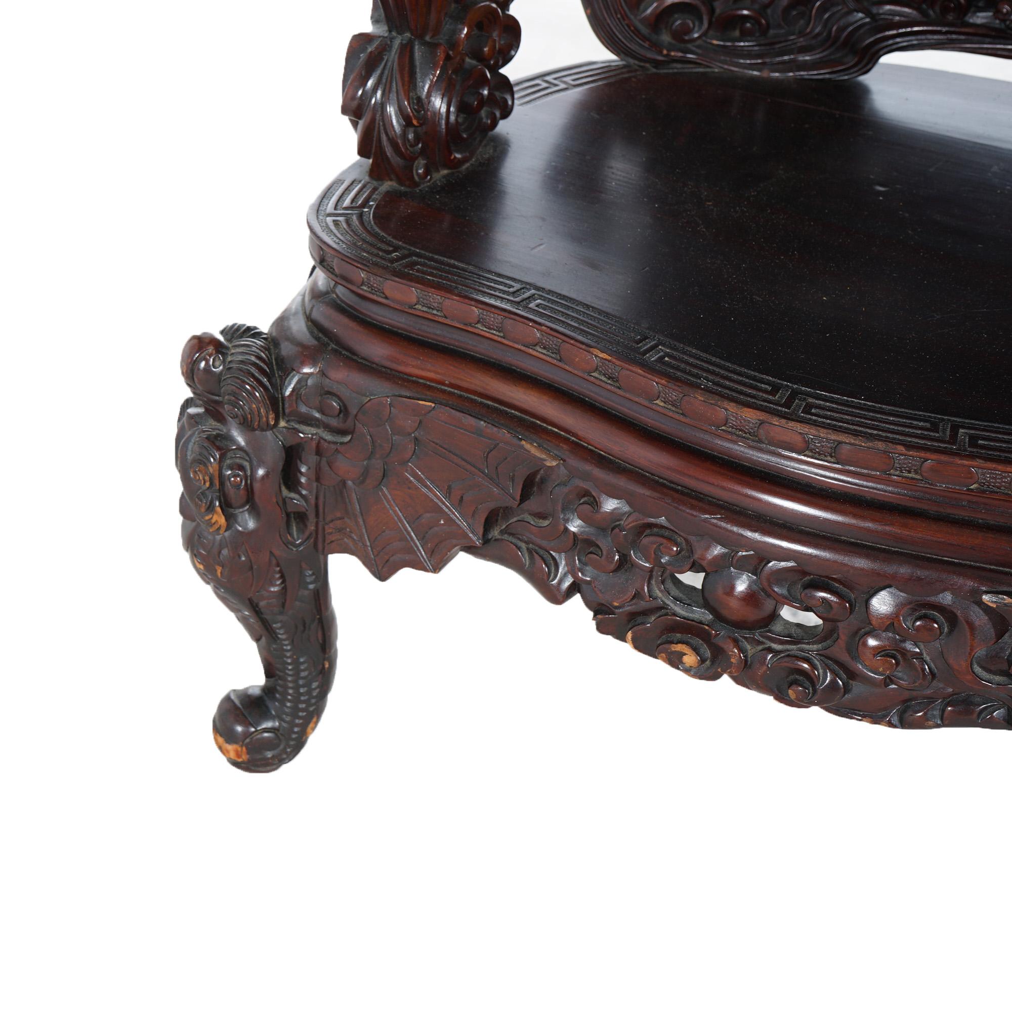 Ancienne chaise à trône en palissandre chinois profondément sculpté avec dragons C1920

Dimensions - 48.25 