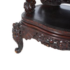 Antique Chinese Deep Carved Rosewood Figural King Throne Chair with Dragons 1920