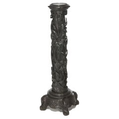 Antique Chinese Deeply Carved Hardwood Sculpture Display Pedestal, 19th C