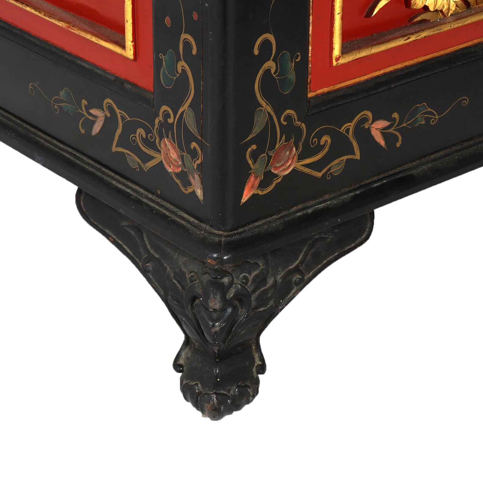 Wood Antique Chinese Deeply Carved & Polychromed Gilt Blanket Chest with Birds C1920 For Sale