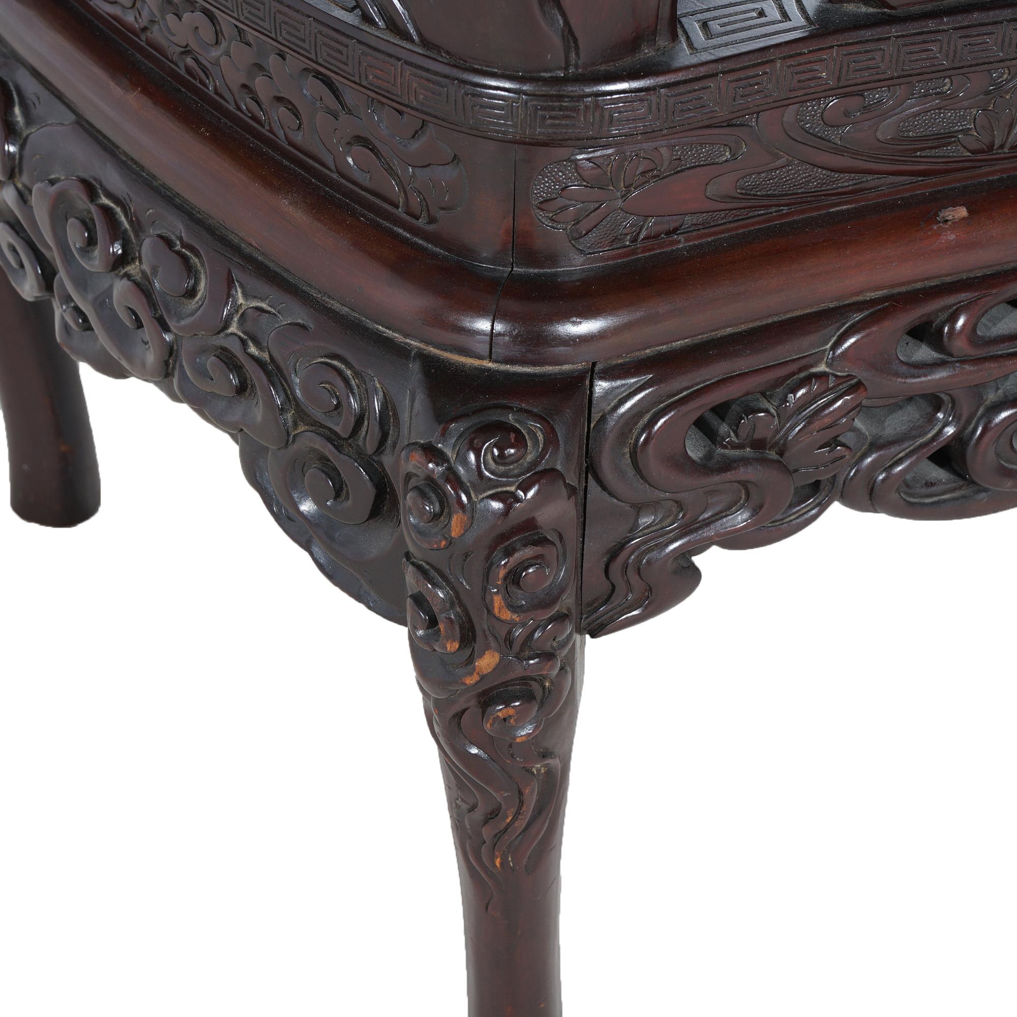 Antique Chinese Deeply Carved Rosewood Figural Queen Chair with Dragons C1920 For Sale 9