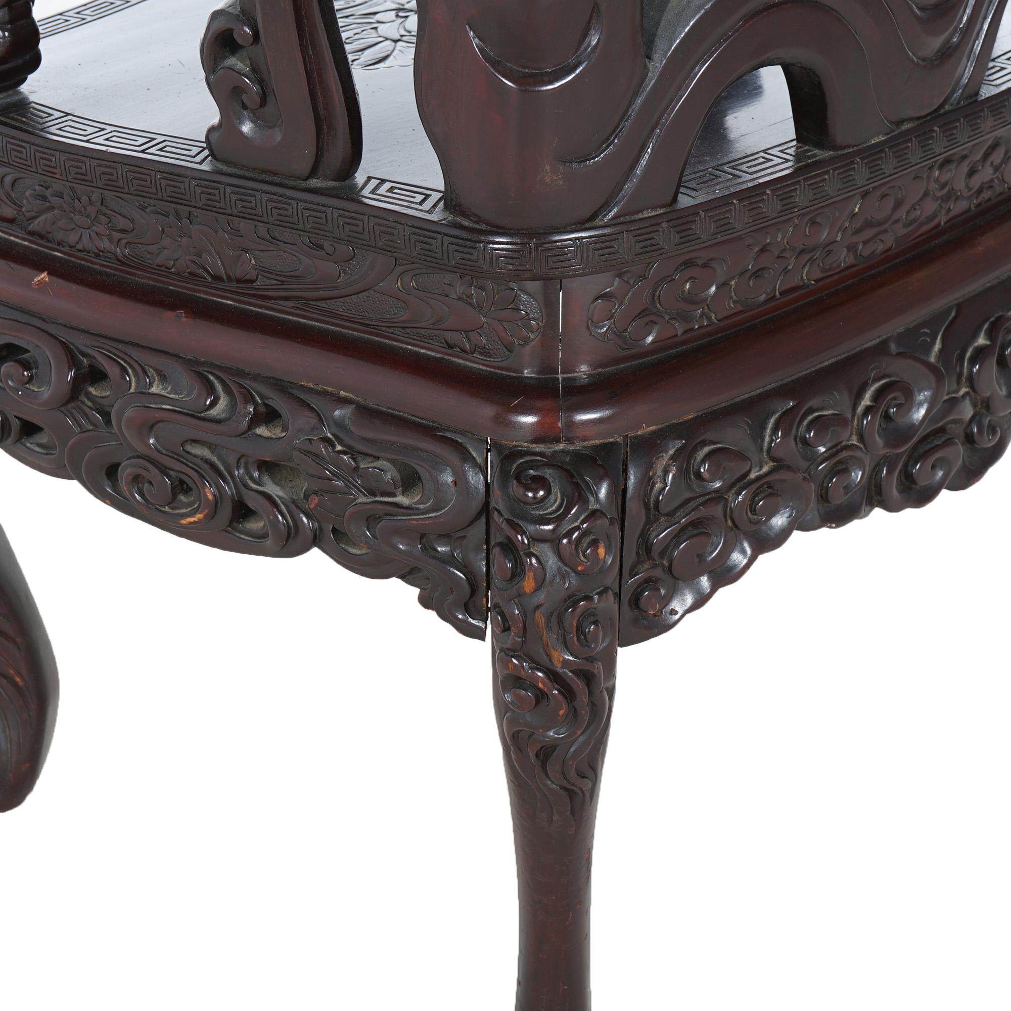 Antique Chinese Deeply Carved Rosewood Figural Queen Chair with Dragons C1920 For Sale 5