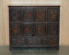 Antique Chinese Deer & Flower Tibetan Polychrome Painted Altar Cabinet Sideboard