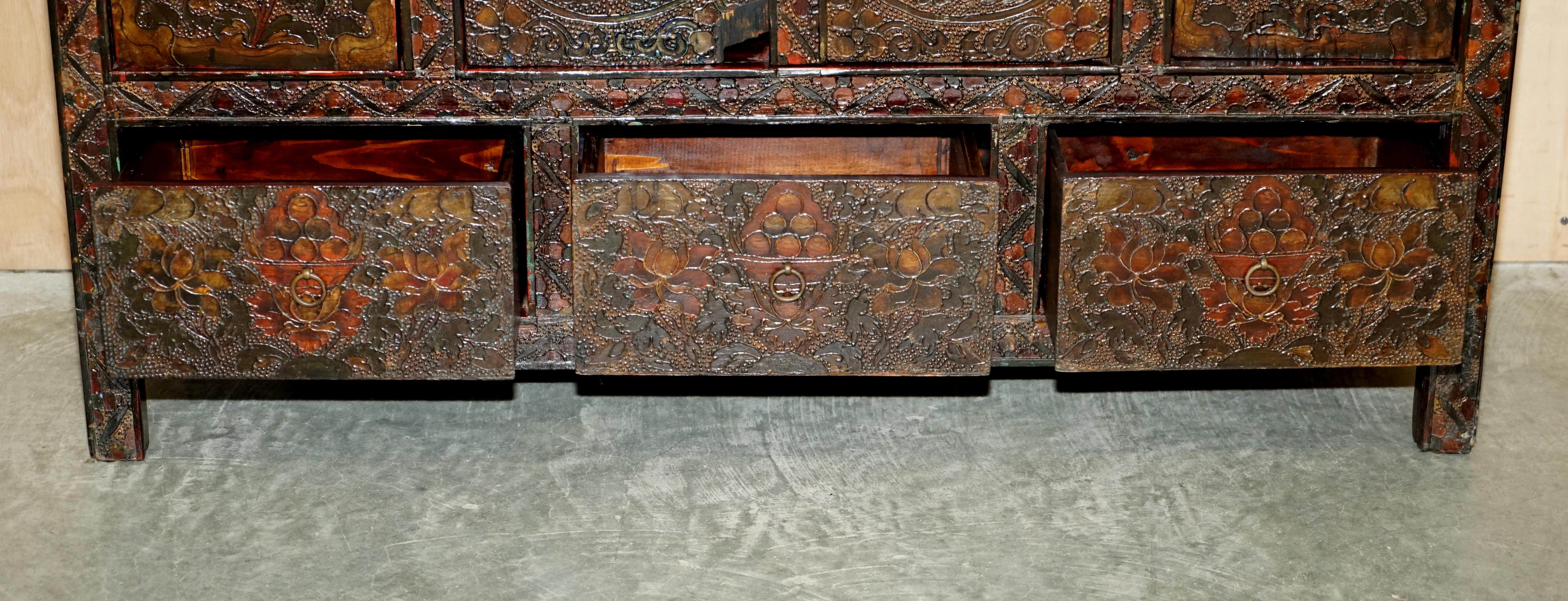 Antique Chinese Deer & Flower Tibetan Polychrome Painted Altar Cabinet Sideboard For Sale 12