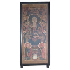 Antique Chinese Deity Panel in Ebonized Frame 19th C