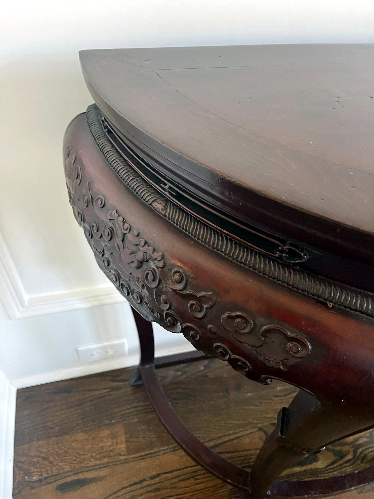 19th Century Antique Chinese Demilune Lacquered Table Late Qing Dynasty For Sale