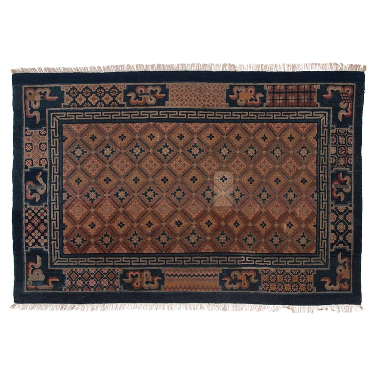 Antique Chinese Diamond Lattice Carpet, c. 1930 For Sale