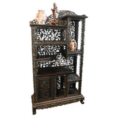 Antique Chinese Display Cabinet Profusely Carved Padouk 1860