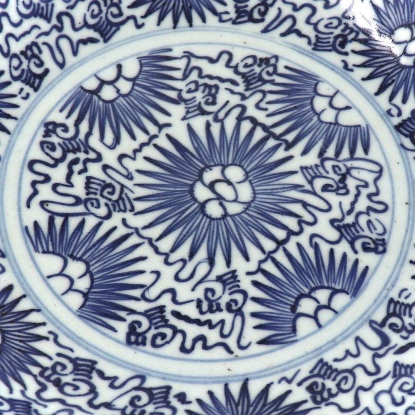19th Century Antique Chinese Domestic Blue-and-white Stoneware Plate For Sale
