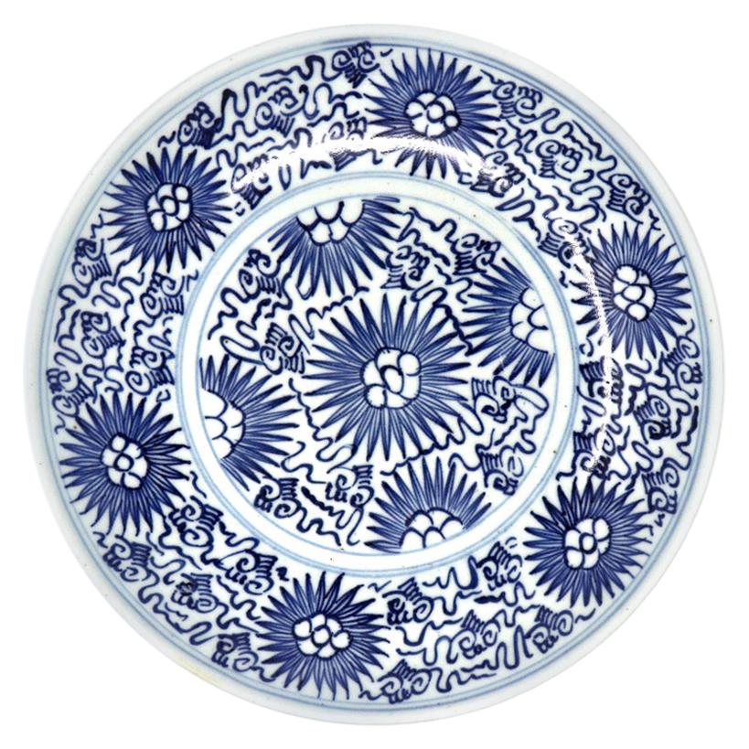 Antique Chinese Domestic Blue-and-white Stoneware Plate For Sale