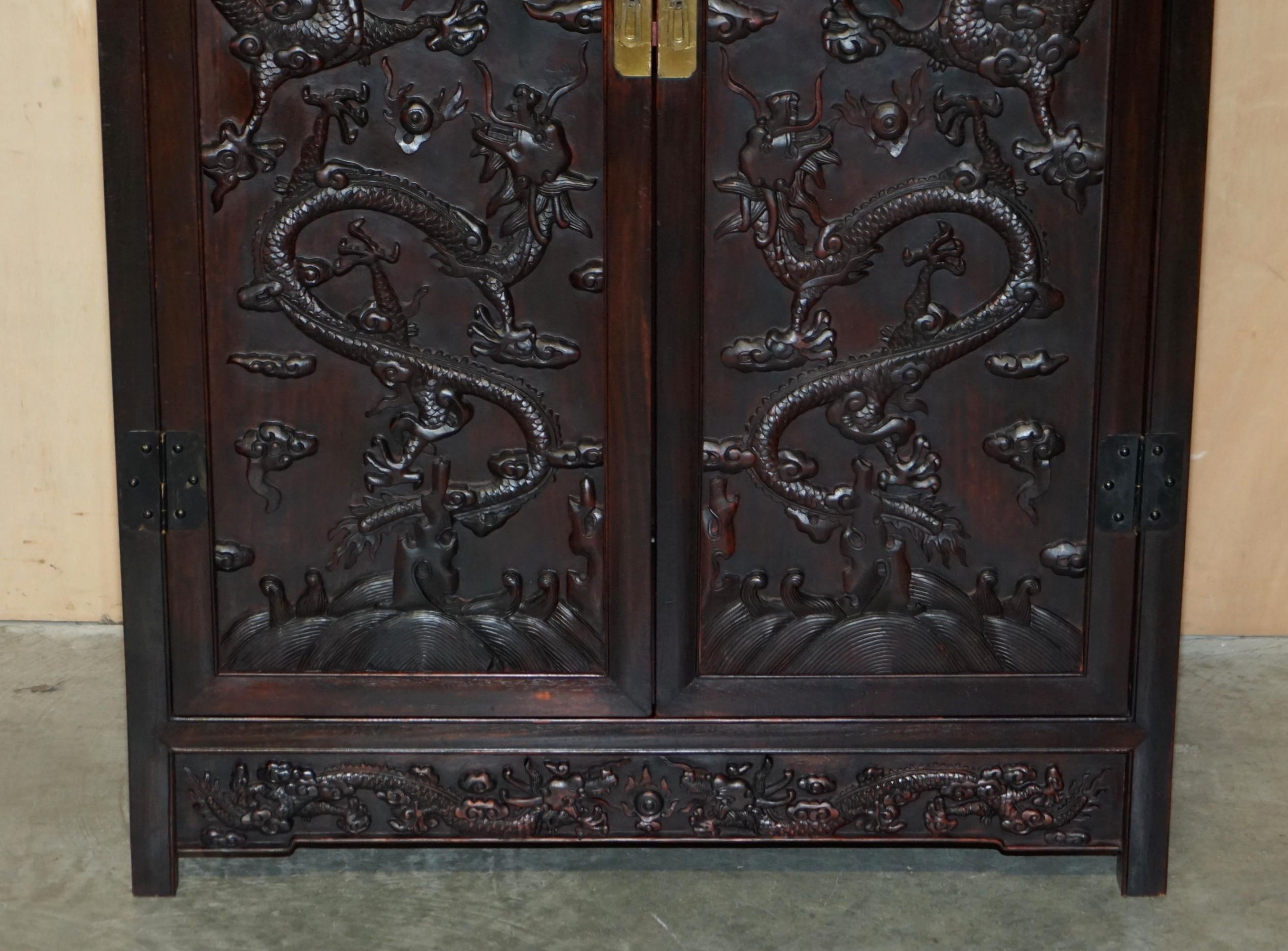 Chinese ANTIQUE 1880 CHiNESE DRAGON CARVED HONGMU SIJIANGUI COMPOUND CABINET CUPBOARD