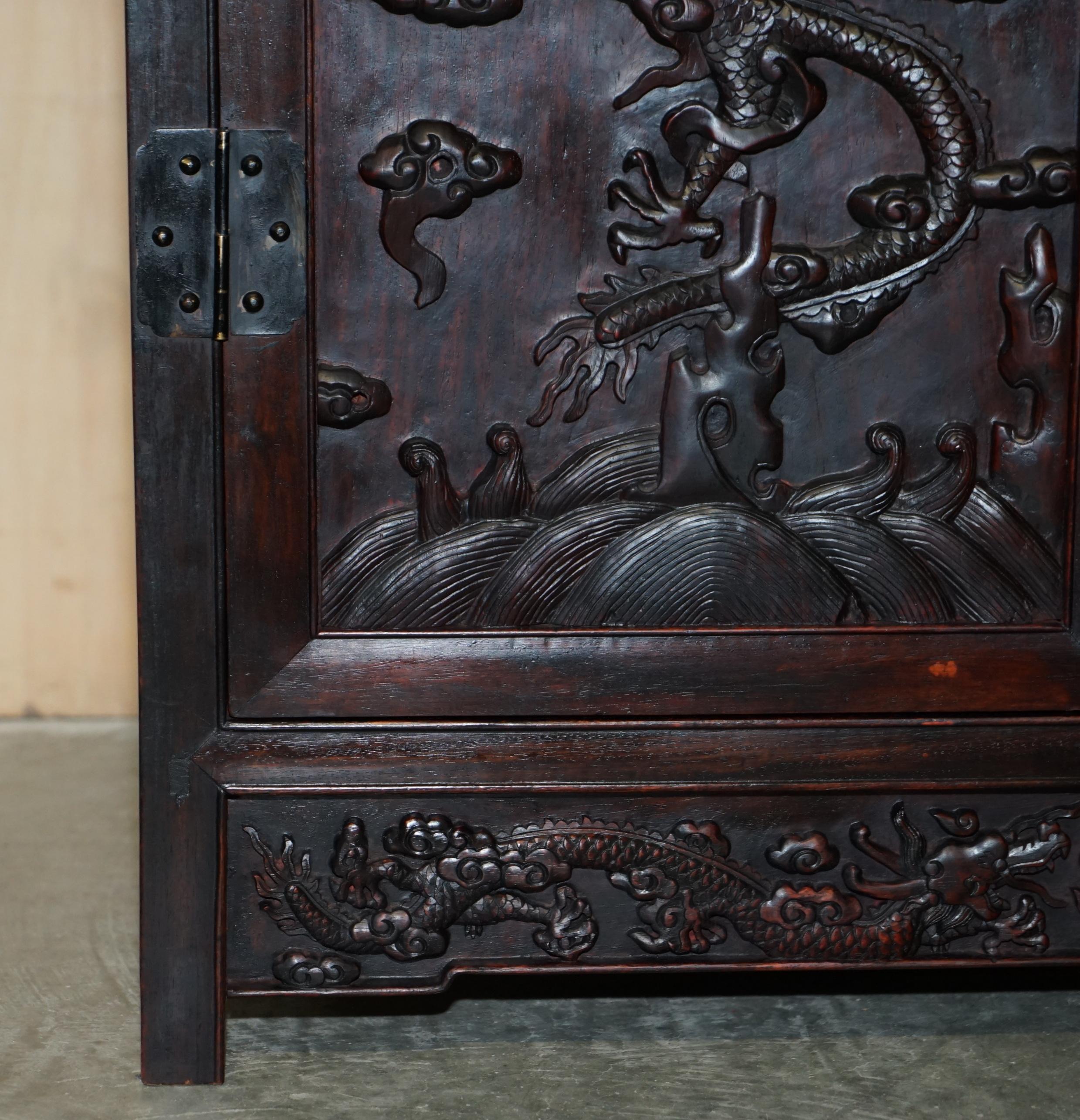 Hand-Crafted ANTIQUE 1880 CHiNESE DRAGON CARVED HONGMU SIJIANGUI COMPOUND CABINET CUPBOARD